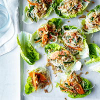 Papaya, herb and rice noodle lettuce cups